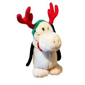 Vtg OPUS Christmas Plush w/ Reindeer Antlers Opus n Bill 13” Toy Stuffed Animal